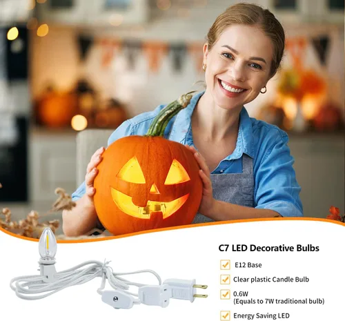 Vista 7 de Paquete de 2 cables de accesorios encadenables con bombilla LED C7, cable de luz de molde soplado interior de 6 ft con enchufes macho y hembra