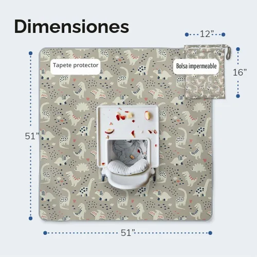 Vista 5 de Tapete resistente para salpicaduras de bebé de 51 pulgadas para debajo de la silla alta Incluye bolsa húmeda Tapete lavable de primera calidad
