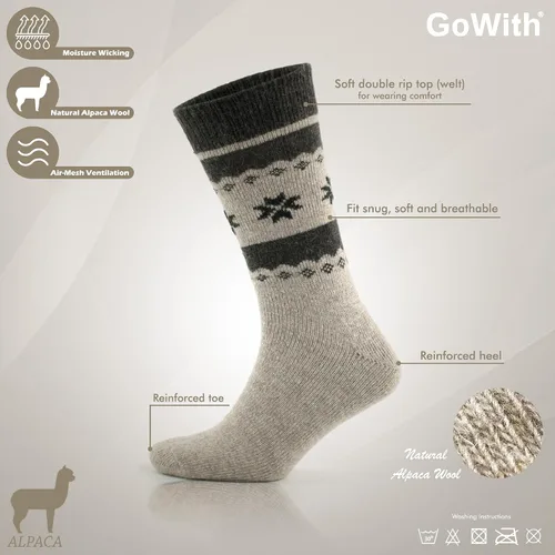 Vista 3 de GoWith Alpaca Wool Socks for Men & Women, Alpaca-Merino Blend Warm Cozy Crew Socks, Thermal Regular-Fit Boot Socks