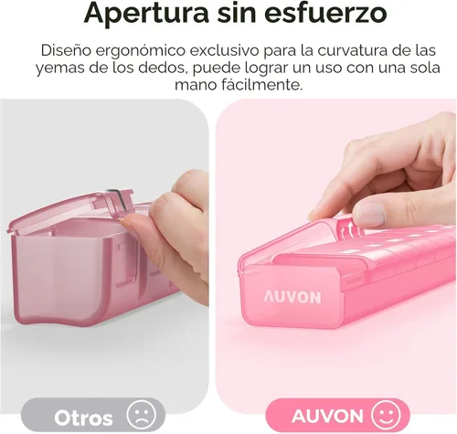 Vista 3 de AUVON Organizador semanal de píldoras con diseño de apertura sin esfuerzo, pastillero apto para artritis, organizador de píldoras sin BPA de 7 días