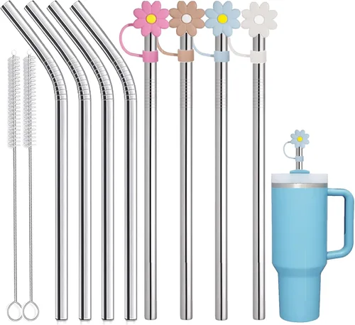 Vista 6 de 12 piezas de adornos de paja para vasos Stanley Adventure Quencher, puntas de paja reutilizables para popotes de 0.4 pulgadas de diámetro