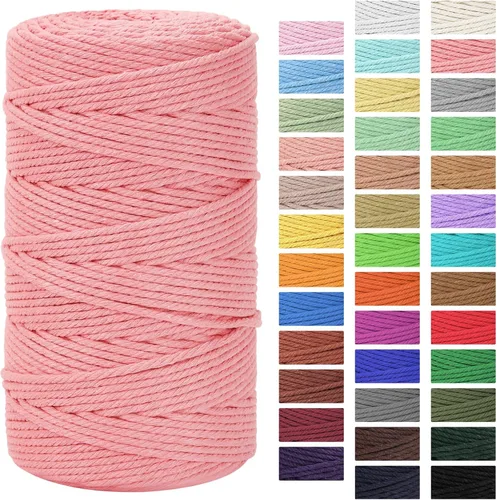 Vista 9 de Cordón de macramé 3mm x 300m Cuerda de macramé 100% algodón natural Cordón de algodón trenzado de 4 hebras para manualidades DIY, adornos