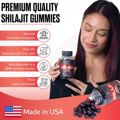 Vista 7 de Paquete de 2 gomitas Shilajit del Himalaya, 1000 mg cada una, 60 gomitas veganas sin azúcar por botella, orgánicas, sin OMG, energía, enfoque