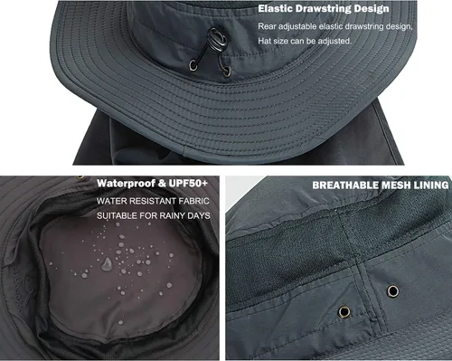 Vista 6 de Gorra de pesca Ddyoutdoor™ 07–281. Moda, verano, protección solar al aire libre, con cuello y visera de ala ancha