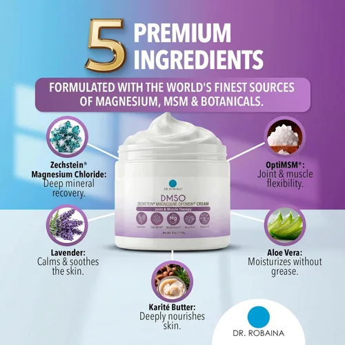 Vista 3 de Dr. Robaina Crema DMSO de lavanda - 99.9% DMSO puro grado farmacéutico Fórmula con magnesio Zechstein, árnica, aloe vera, vitamina E - 4 onzas