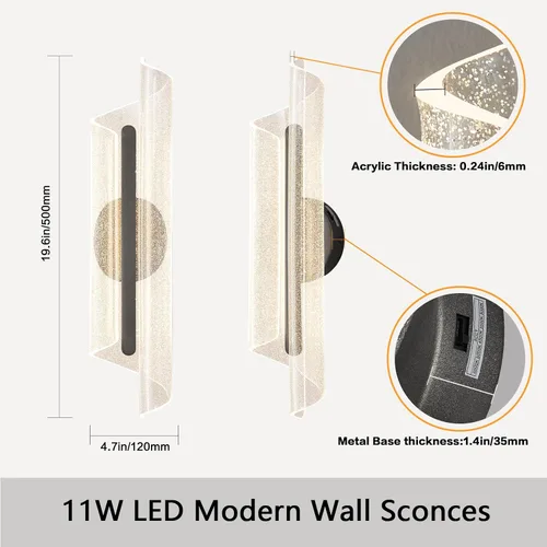 Vista 5 de Aplique de pared negro moderno lámpara de pared regulable LED lámpara de pared para sala de estar, pasillo, baño, dormitorio, 19.7 pulgadas