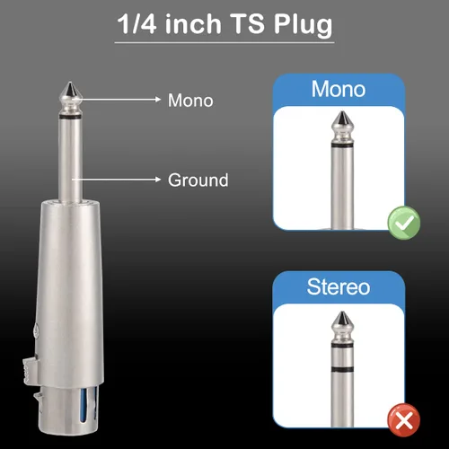 Vista 5 de XLR 3 pines hembra macho a 1/4" 0.250 in macho audio mono adaptador TS Socket Jack para mezclador de micrófono, conector XLR convertidor de enchufe