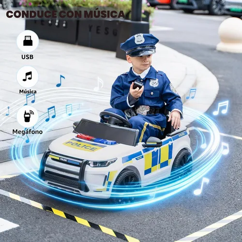 Vista 5 de TOBBI Coche eléctrico de policía para que los niños conduzcan con control