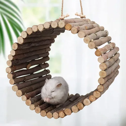 Vista 4 de Hamaca de loro de madera de manzana natural y cuevas de árboles, accesorios de jaula para pájaros pequeños, periquitos, cacatúas, tortolitos