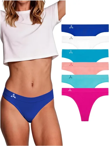 Vista 27 de Balanced Tech Ropa interior que absorbe la humedad para mujer, tangas de entrenamiento sin costuras, de secado rápido, tangas de viaje Paquete de 6