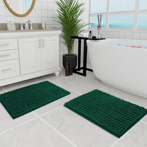 Vista 21 de Walensee Alfombra de baño antideslizante (32x20, azul oscuro) absorbente de agua, súper suave, felpilla peluda, lavable a máquina, se seca