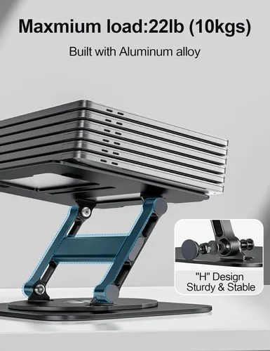 Vista 2 de MCHOSE Soporte para laptop, diseño en H, soporte de computadora estable, elevador ergonómico para laptop con base giratoria de 360°, compatible