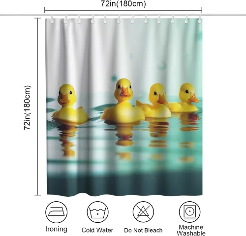 Vista 4 de Divertidos cortinas de ducha de tela con diseño de pato chirriante amarillo con 12 ganchos, 72 x 72 pulgadas, poliéster, lavable a máquina, amarillo