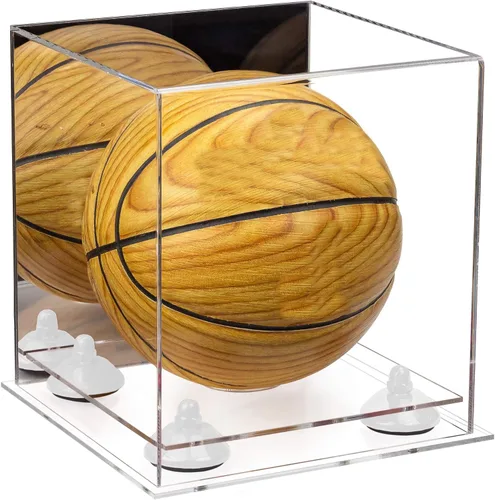 Vista 15 de Better Display Cases Mini acrílico - Miniatura (no tamaño completo) Baloncesto vitrina con elevadores negros y espejo (A015-BR)