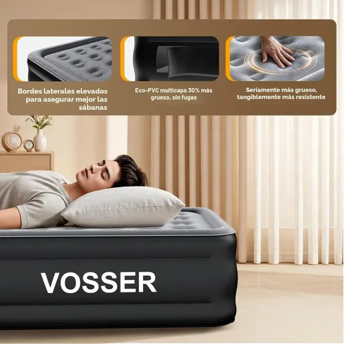 Vista 4 de VOSSER Colchón de aire matrimonial con bomba integrada, colchón autoinflable en 3 minutos, colchón inflable elevado de 18 pulgadas, cama de aire