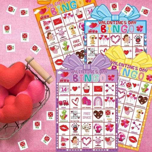 Vista 7 de Fancy Land Juego de bingo para el día de San Valentín para niños, 24 jugadores, troquelado, día de San Valentín, juego de actividades de fiesta