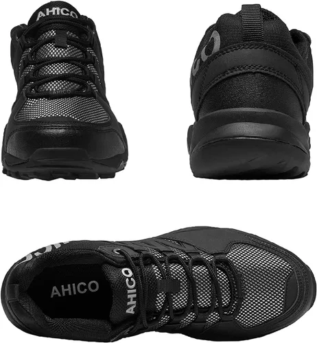 Vista 6 de Ahico Zapatos de senderismo para hombre, resistentes al agua, para exteriores, senderismo, antideslizantes, ligeros, transpirables, para acampar