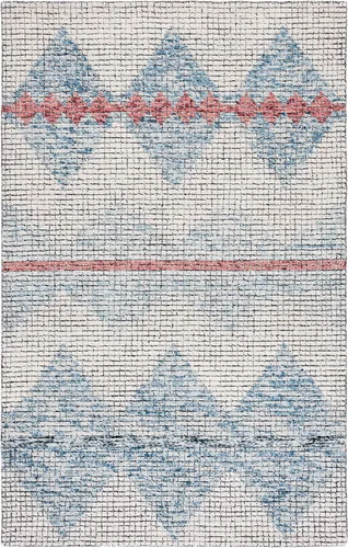 Vista 9 de SAFAVIEH Abstract Collection - Alfombra de pasillo, 2 pies 3 pulgadas x 8 pies, marfil y azul, lana hecha a mano, ideal para zonas de alto tráfico