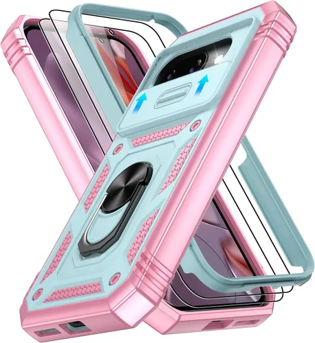 Vista 71 de Gritup Funda para Google Pixel 6 con cubierta deslizante para cámara y protector de pantalla (2 unidades), soporte de anillo giratorio 360°, funda