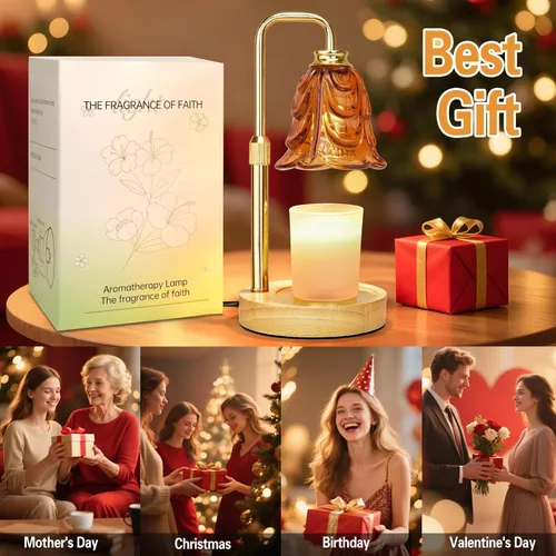 Vista 7 de XJZJY Lámpara calentadora de velas con regulador de temporizador, altura ajustable, calentador de cera de tulipán marrón, regalo de cumpleaños