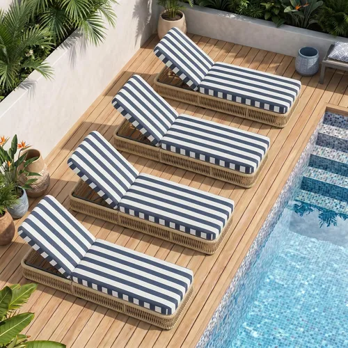 Vista 18 de Outdoor Chaise Lounge Chairs Set of 2, Brown Woven Rope Pool Lounge Chairs marrón/beige