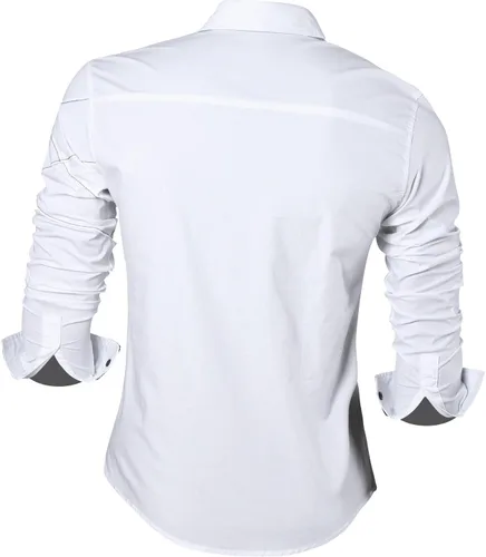 Vista 3 de Camisa de manga larga para hombre, con botones, estilo casual, entallada, JZS041