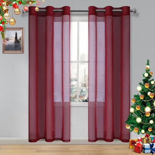 Vista 114 de DWCN Cortinas traslúcidas color verde frijol para sala de estar y dormitorio - Cortinas voile con aspecto de lino sintético con ojales en la parte
