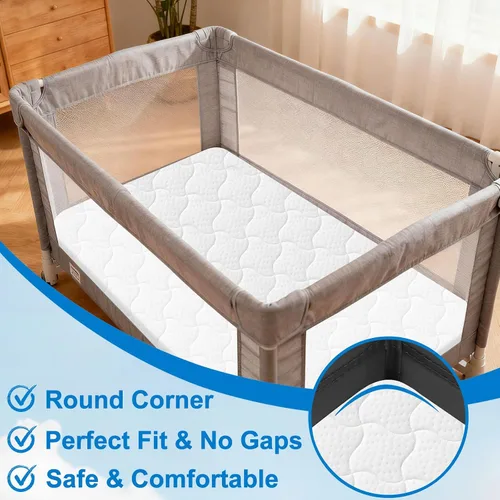 Vista 7 de Protector de colchón transpirable Pack and Play (38 x 26 x 1.5 pulgadas), protector de colchón impermeable con parte inferior antideslizante