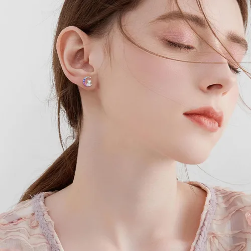 Vista 5 de YFN Aretes de tuerca de plata de ley con diseño de luna y animales lindos para mujeres y niñas