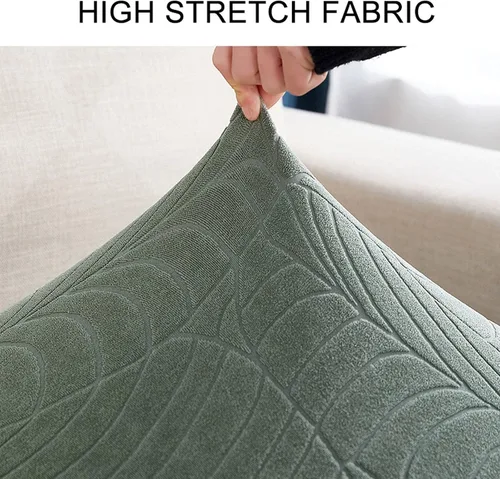 Vista 4 de Fundas de cojín elásticas para sofá, funda de cojín para asiento de sofá, diseño de hojas jacquard, protector de muebles para sofá seccional Beige