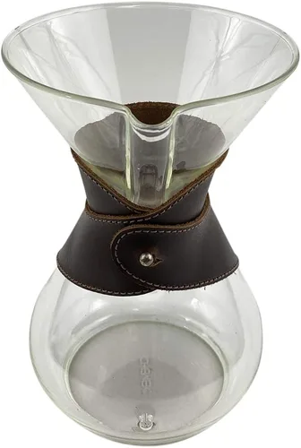 Vista 5 de Hide & Drink, Collar de cristal compatible con Chemex de 6 tazas, hecho a mano de cuero de grano completo, color marrón bourbon