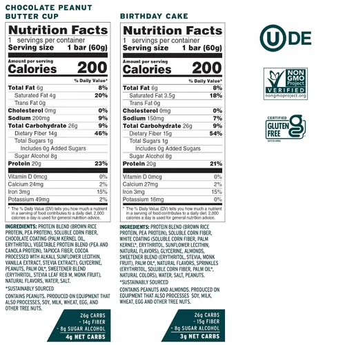 Vista 2 de No Cow - Barras de alto contenido en proteínas, paquete de variedad bañadas - Snack saludable, 20 g de proteína vegana, alto contenido en fibra