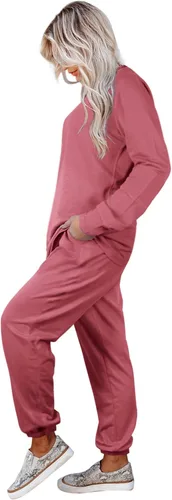 Vista 72 de Aloodor conjunto deportivo de 2 piezas para mujer, con sudadera con cuello redondo, sin botones