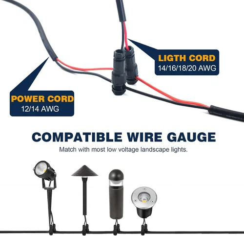 Vista 5 de Paquete de 12 conectores de cable de bajo voltaje calibre 12-20, conectores de cable Fastlock de repuesto, focos de paisaje, conector de cable al