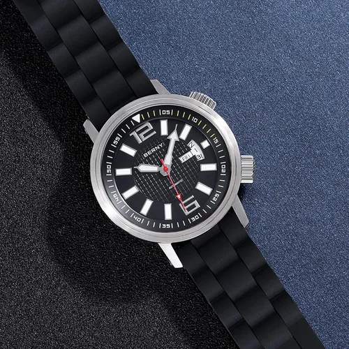 Vista 4 de BERNY Reloj de buceo mecánico automático para hombre, cuerda automática, correa de silicona, impermeable, 20ATM, cristal de zafiro, resistente a