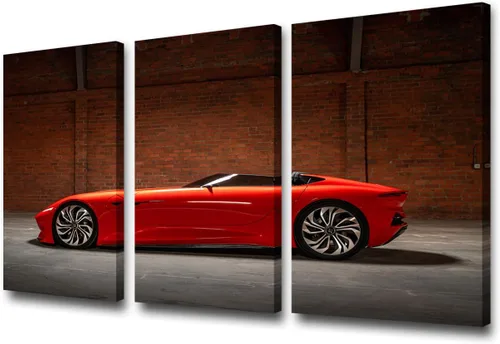 Vista 8 de Arte de pared de auto deportivo rojo para sala de estar, arte de pared de lienzo de súper auto genial, imágenes pósters, 3 piezas, arte moderno