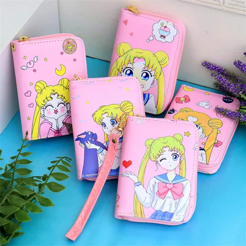 Vista 3 de Cartera de anime lindo monedero niñas cartera dibujos animados luna niñas cartera mujeres cartera cuero cartera, foodgirls wallet