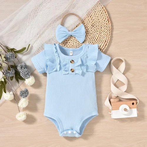 Vista 43 de Aalizzwell Body de manga corta para bebé niña con pantalones cortos acanalados