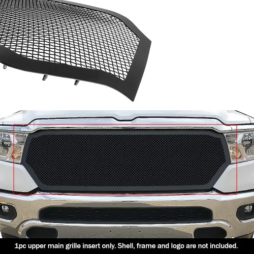 Vista 10 de APS Compatible con Ram 1500 2019-2024 Laramie Lone Star Big Horn Tradesman Principal Superior Acero Inoxidable Negro Corte Láser Rejilla Inserto