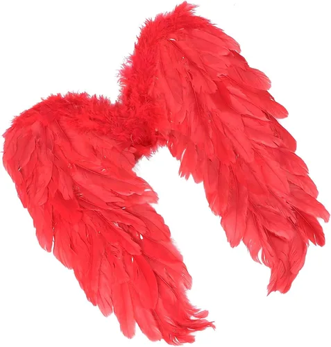 Vista 3 de Disfraz de alas de ángel de plumas, vestido elegante para decoración de Navidad de alas de hadas, color rojo