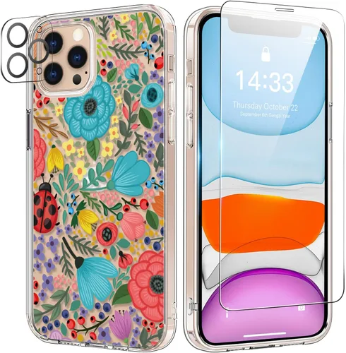 Vista 10 de bicol - Funda para iPhone 11 Pro Max con protector de pantalla y protector de lente de cámara - Diseños florales de moda para mujeres y niñas Cereza