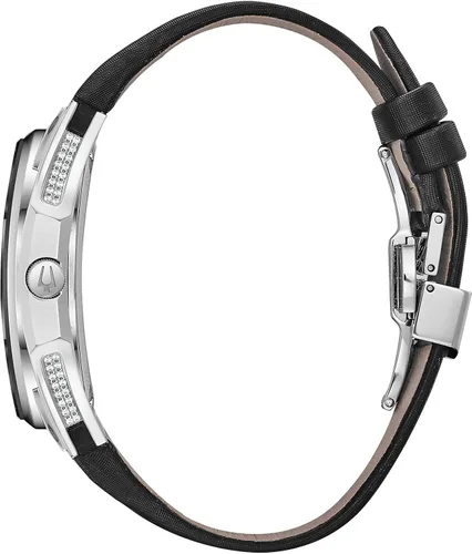 Vista 2 de Bulova Curv - Reloj para mujer acero inoxidable con correa de nailon negro tono plateado modelo 96R229
