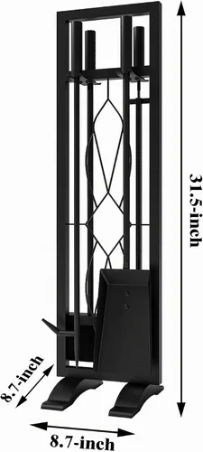 Vista 3 de Fire Beauty Juego de herramientas para chimenea, 5 piezas, accesorios de chimenea, kit de fuego con soporte, herramientas para estufas de leña