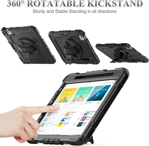 Vista 4 de SEYMAC stock Funda para iPad Air 5ª/4ª Generación/Pro 11 (4ª/3ª/2ª) con Protector de Pantalla Soporte para Bolígrafo, Correa de Mano Giratoria