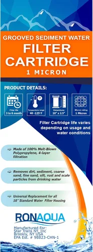 Vista 8 de 6 cartuchos de filtro de agua de sedimentos ranurados de 1 micra de 10 x 2.5 pulgadas, cuatro capas de filtración, elimina arena, suciedad, limo