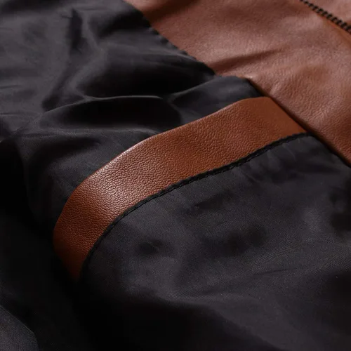 Vista 8 de Chaqueta deportiva para hombre, gabardina de lana personalizada para invierno, casual, cuello alto, chaqueta de cuero