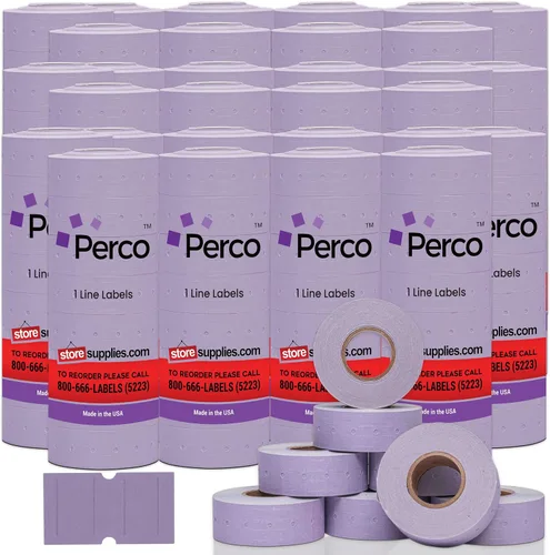 Vista 10 de Etiquetas azules Perco de 1 línea - 8 rollos, 1 funda, 8,000 etiquetas en blanco para pistolas de precio y fecha de 1 línea Perco - Fabricadas