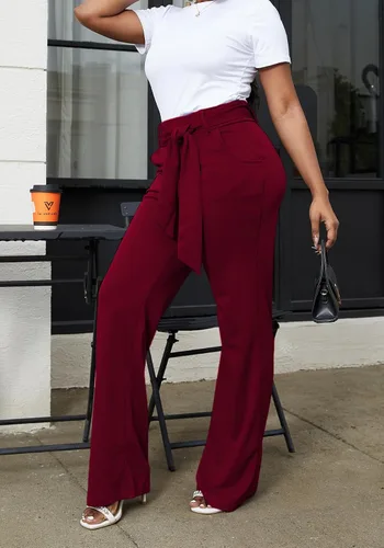 Vista 2 de LKOUS Pantalones de vestir elásticos de cintura alta para mujer, pantalones de pierna ancha, pantalones de trabajo para oficina