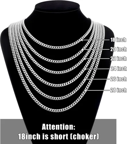 Vista 8 de Fiusem Cadena de eslabones cubanos en tono plateado para hombres, collares de cadena de acero inoxidable para hombres y mujeres, ancho 4560.315 in