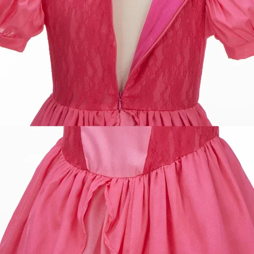 Vista 5 de Disfraz de princesa melocotón para niñas, vestido de princesa melocotón, accesorios de cosplay, corona de princesa para disfraz de Halloween